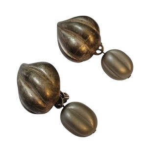 Vintage Clip On Earrings Distressed Brushed Pewter Dangle Primitive Art MCM